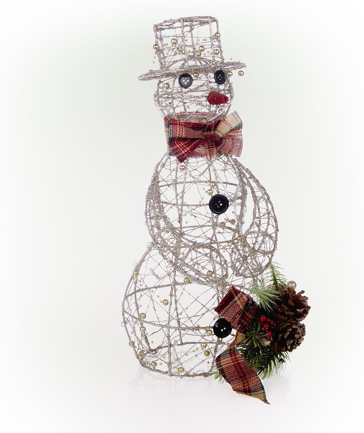 Gold Wire Snowman with Warm White LED Lights, 18 Inches