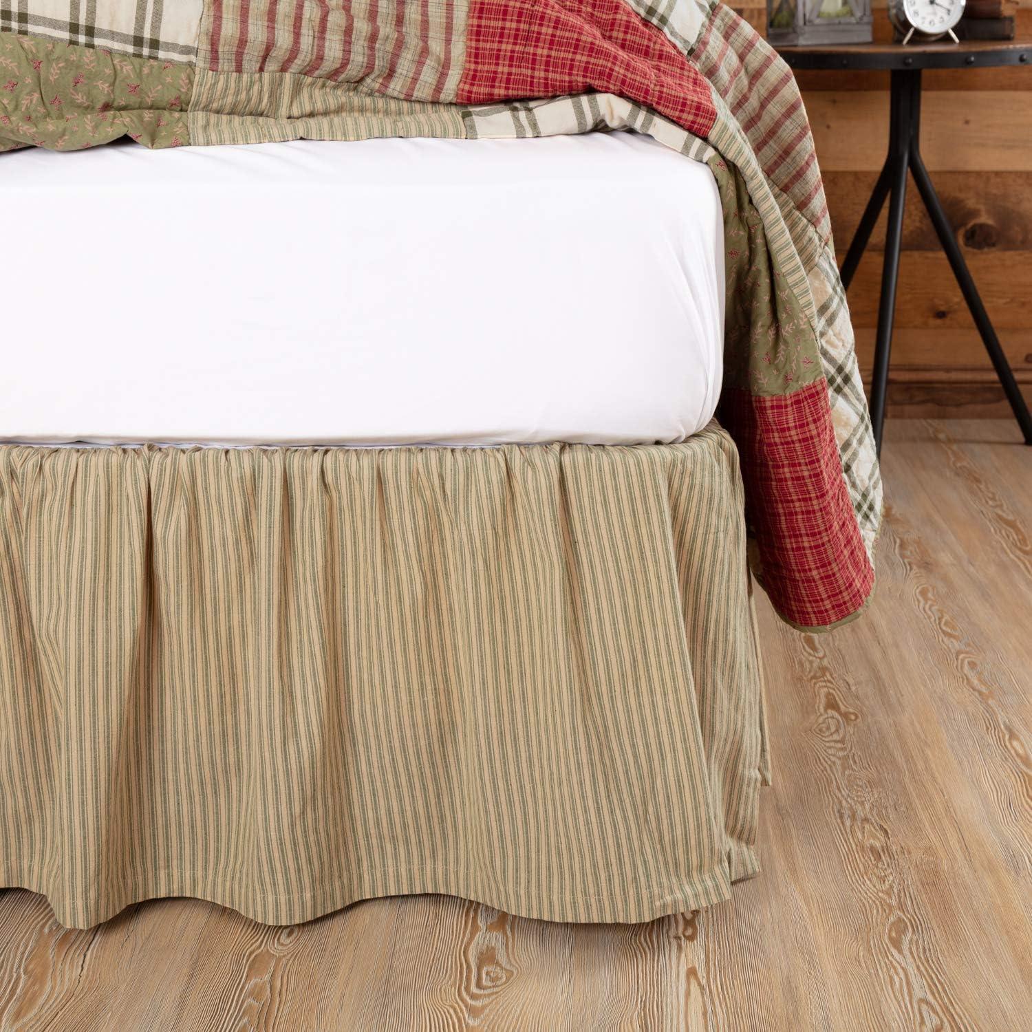 Prairie Winds Sage and Khaki Striped Cotton King Bed Skirt