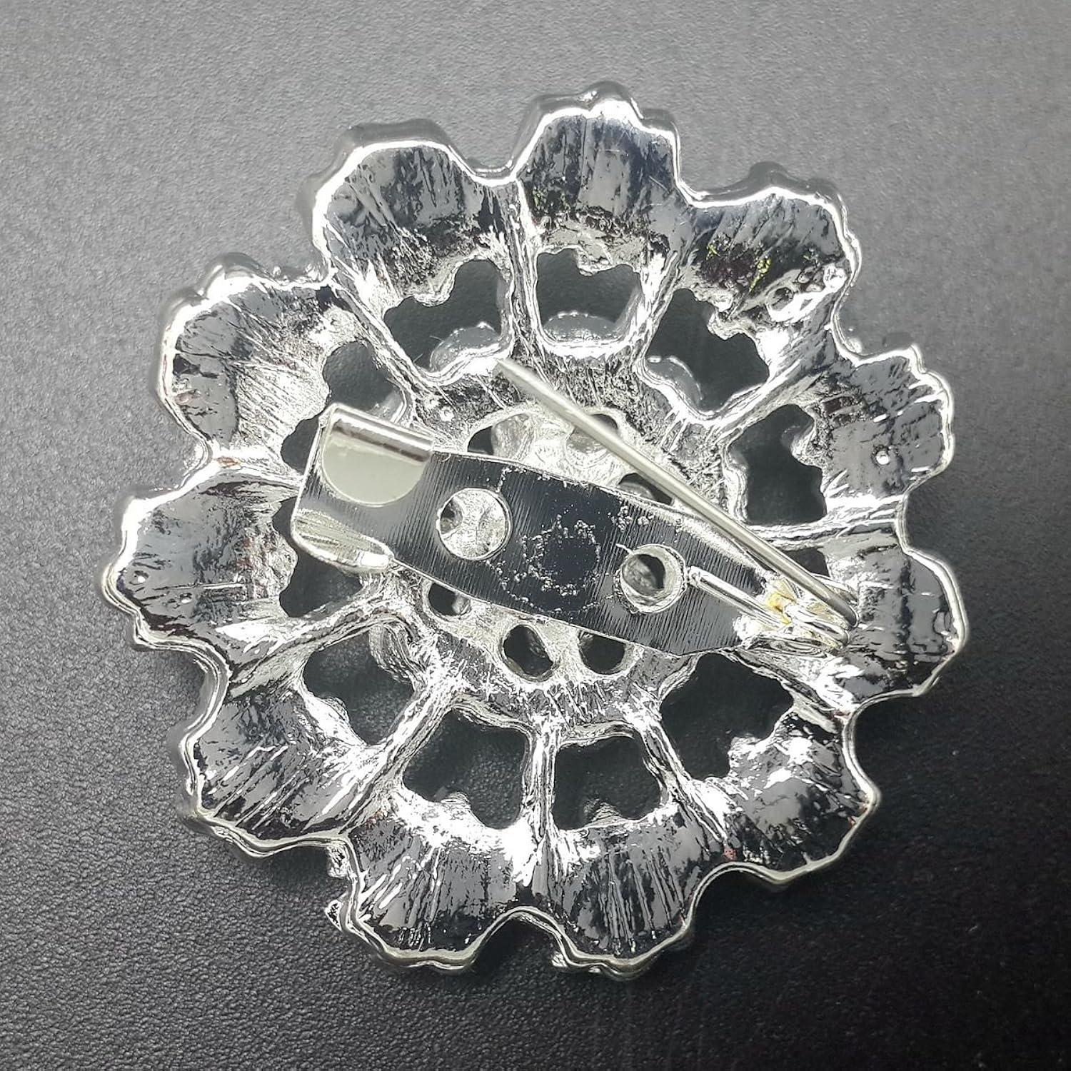 Elegant Silver and Gold Rhinestone Flower Brooch Set