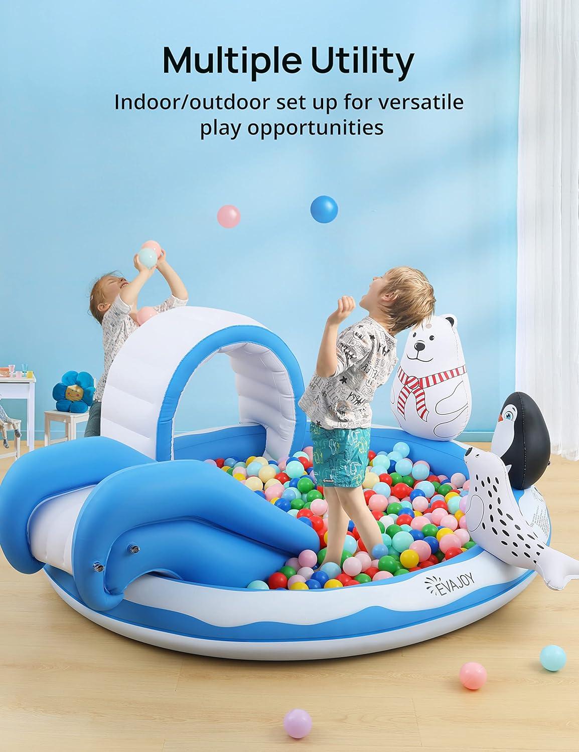 Blue Inflatable Kiddie Pool with Slide and Sprinkler