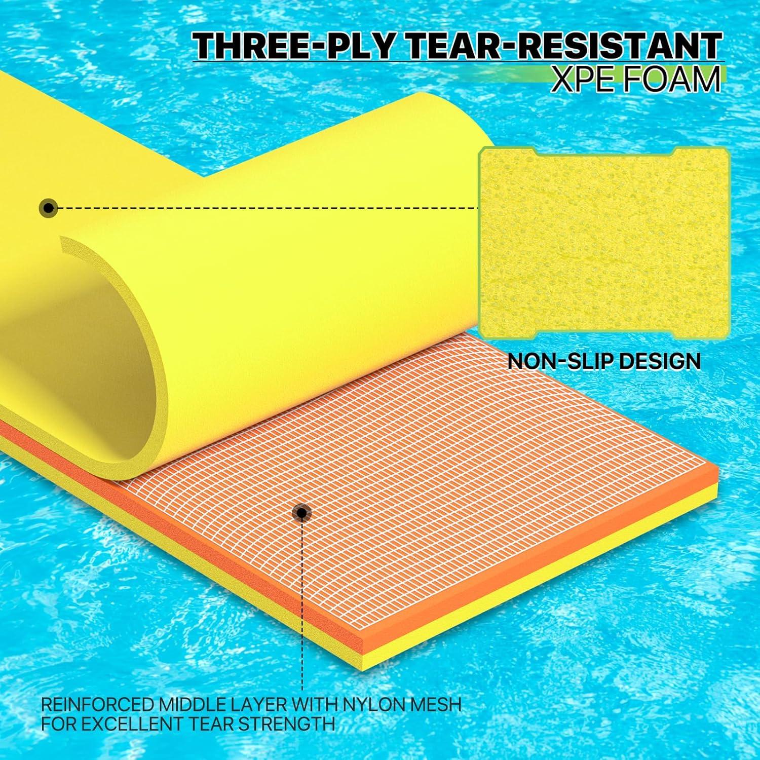 Bring Home Furniture 18x6 ft Floating Mat 10ft Bungee & Storage Straps 1500lb Capacity UV-Resistant XPE Foam Hi-Vis Safety​​