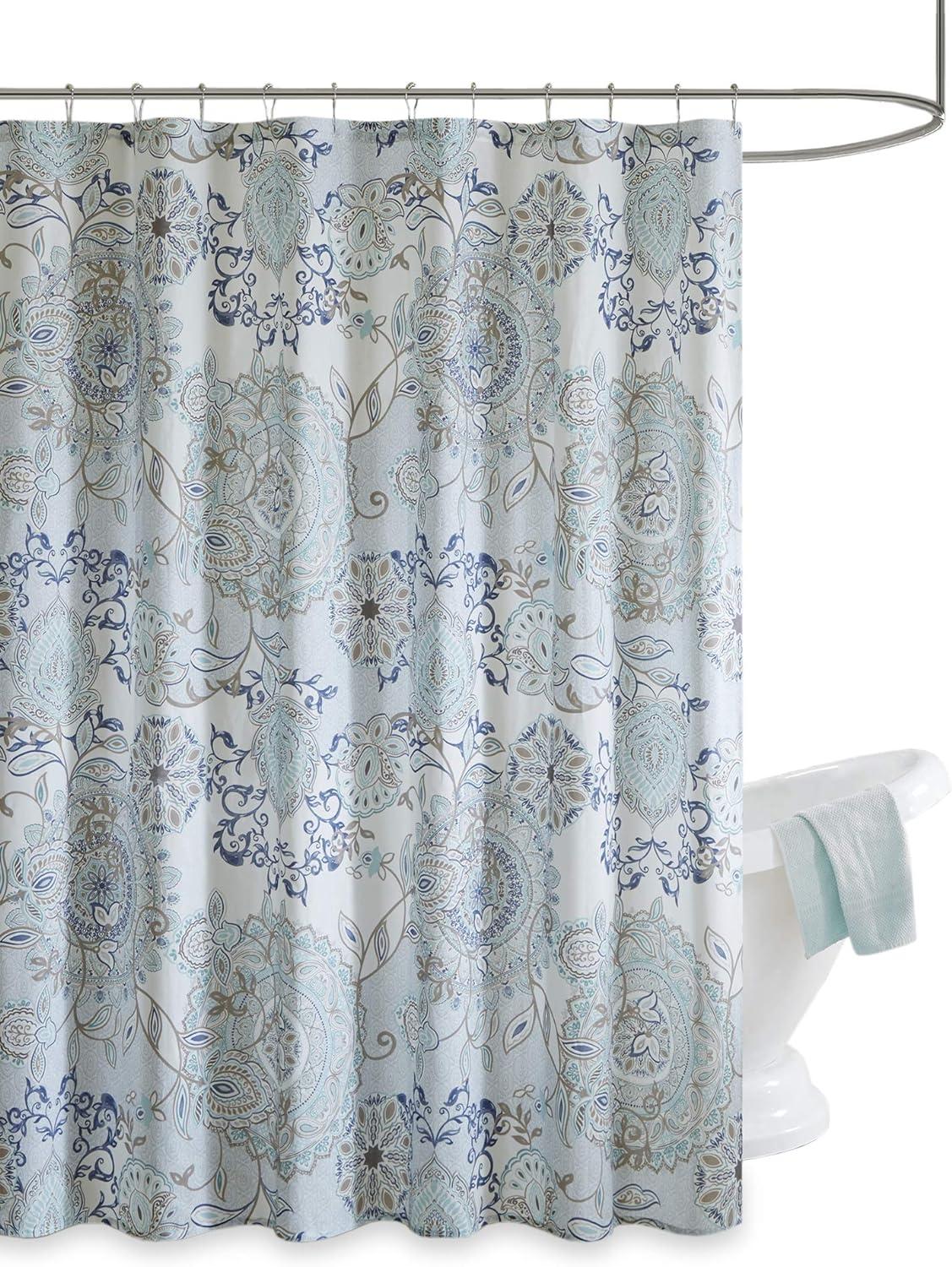 Blue Floral Medallion Cotton Shower Curtain 72" x 72"