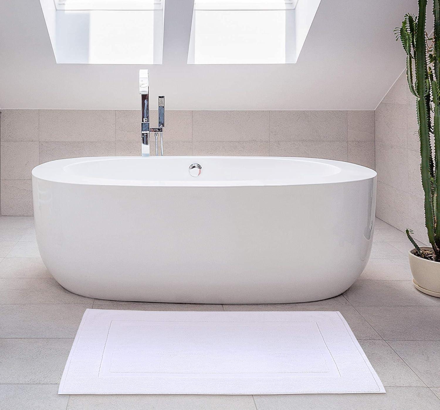 Utopia Towels Cotton Banded Rug, Bath Mats, Not a Bathroom Rug, 21 by 34 Inches, 100% Ring Spun Cotton, Highly Absorbent Shower Bathroom Floor Mat, White, 2 Pack