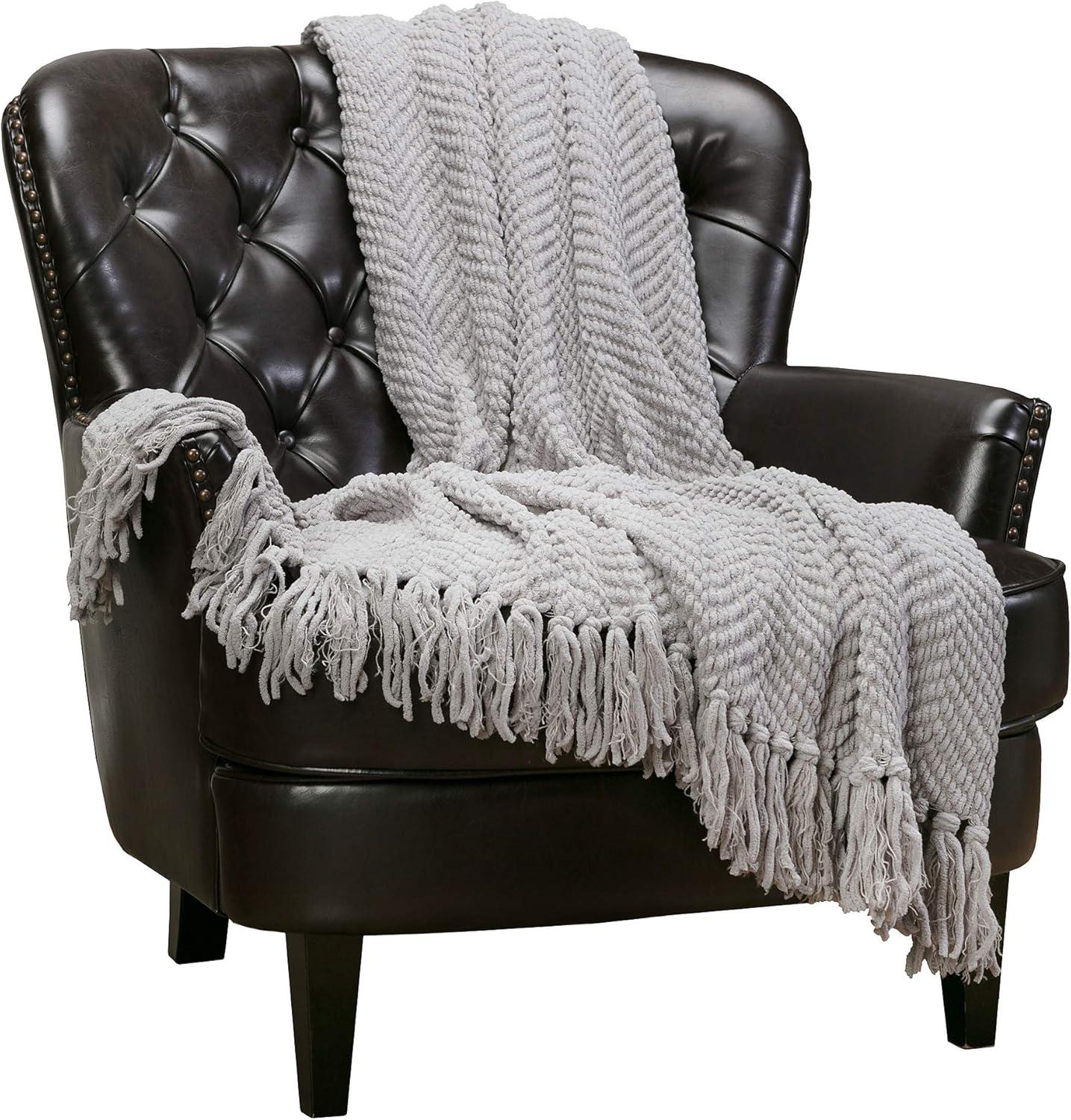 Chanasya Textured Knit Throw Blanket with Tassels