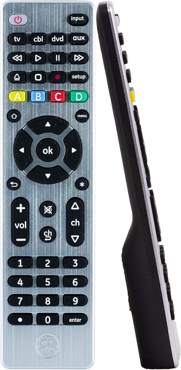 GE 4-Device Universal TV Remote Control in Brushed Silver, 33709