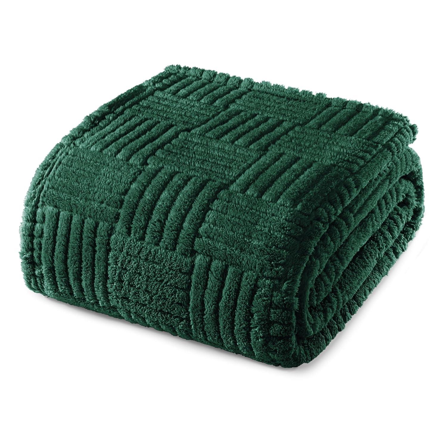 Whale Flotilla Flannel Fleece Queen Size(90x90 Inch) Lightweight Bed Blanket, Soft Velvet Bedspread Plush Fluffy Coverlet Palm Leaf Design Decorative Blanket for All Seasons, Dark Green…