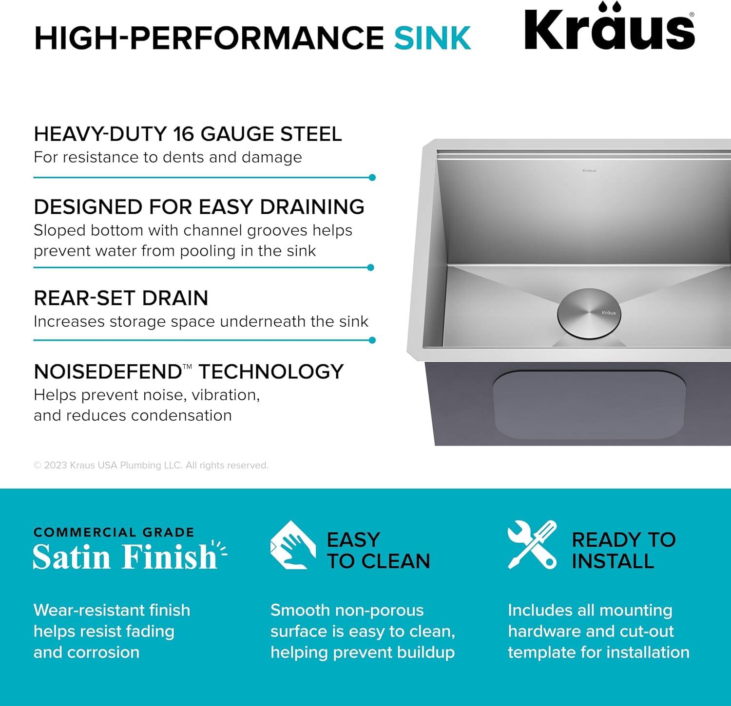 KRAUS Kore™ 23" L Undermount Workstation 16 Gauge Stainless Steel Single Bowl Laundry Utility Kitchen Sink