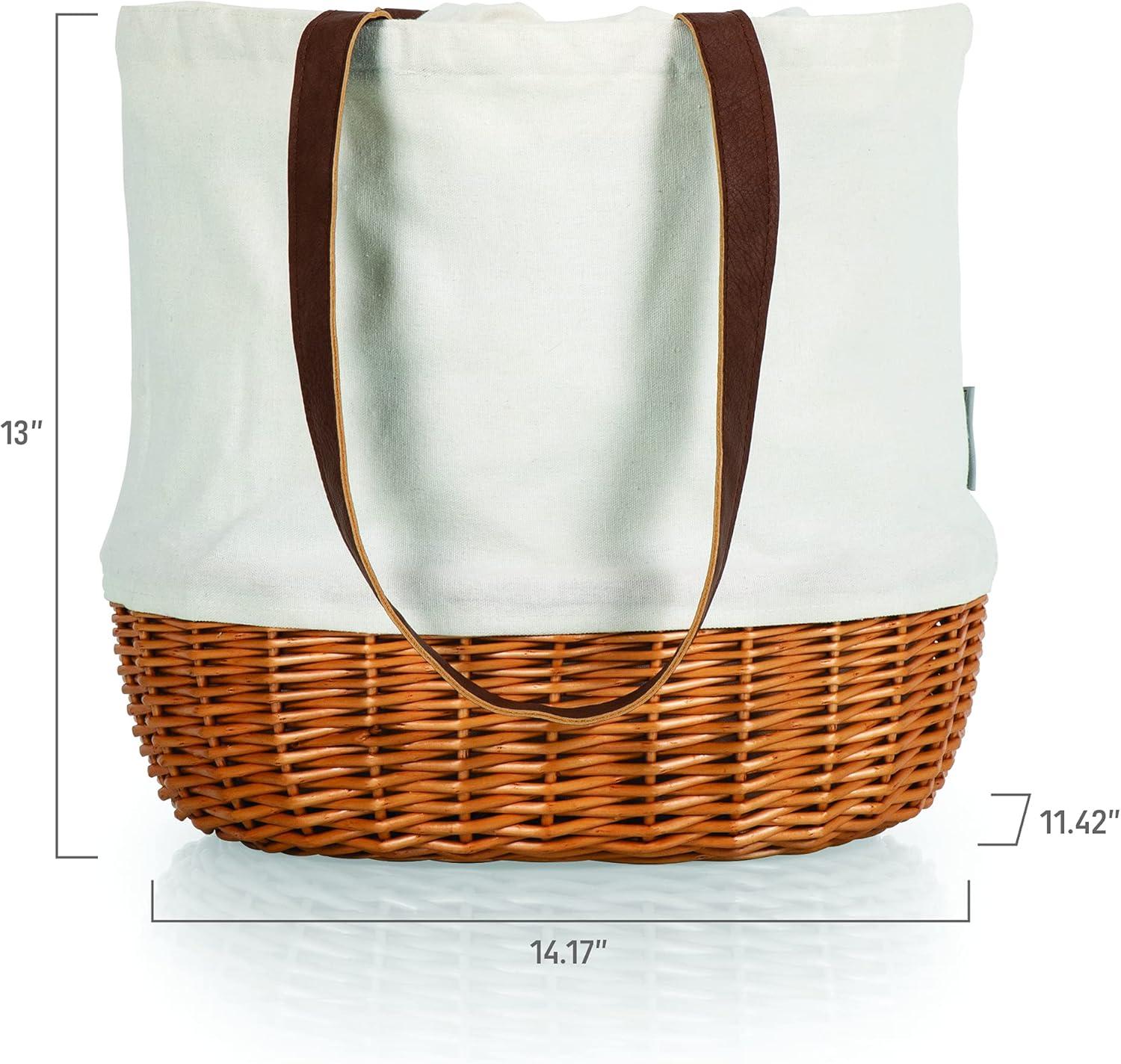 PICNIC TIME Disney UP - Coronado Canvas and Willow Basket Tote, Beige Canvas