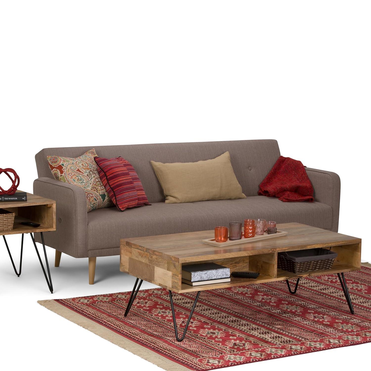 Hunter 48"W Solid Wood Industrial Lift Top Coffee Table with Hidden Storage and Metal Hairpin Legs