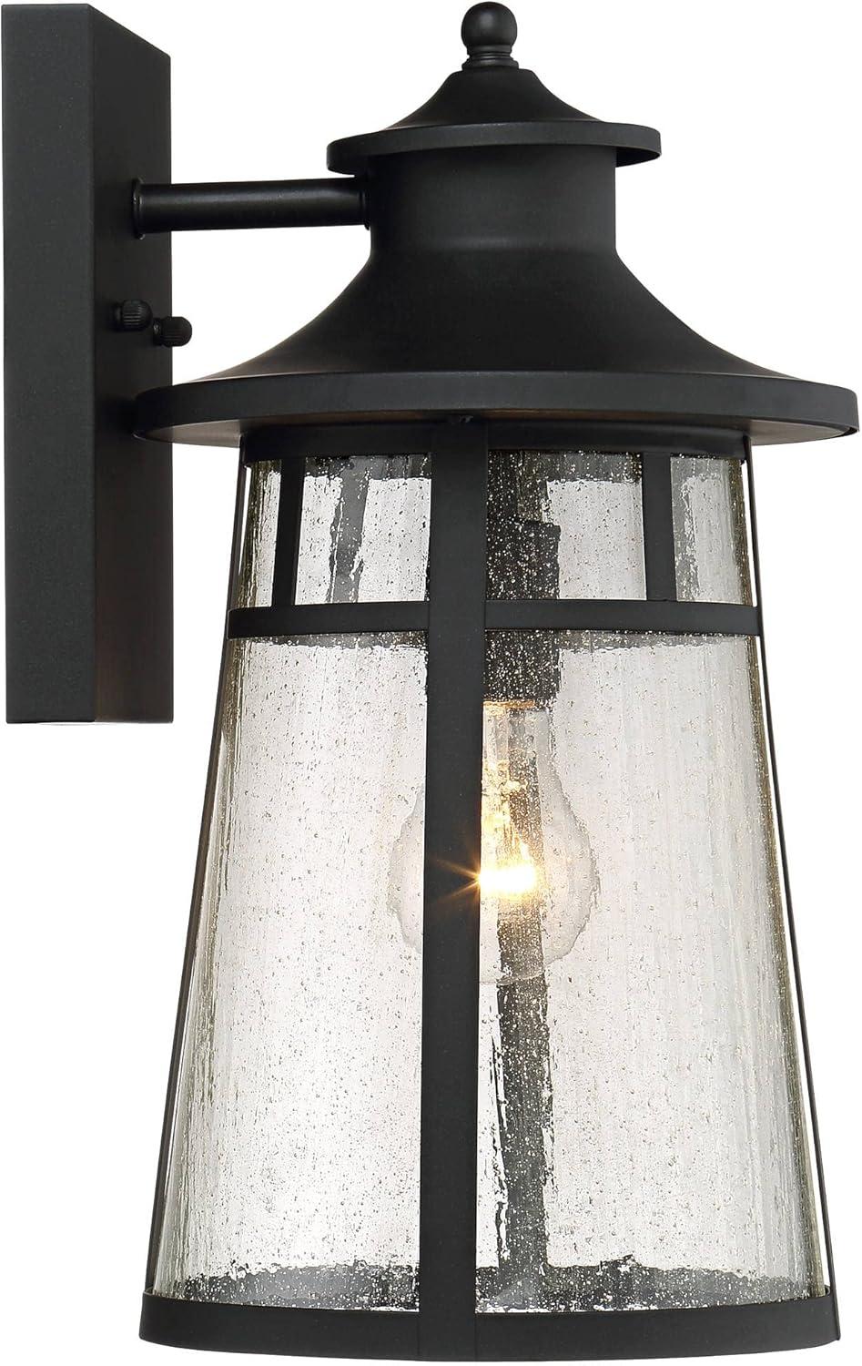 John Timberland Clement Mission Outdoor Wall Light Fixtures Set of 2 Cast Iron Black 15" Clear Seedy Glass for Post Exterior Barn Deck House Porch