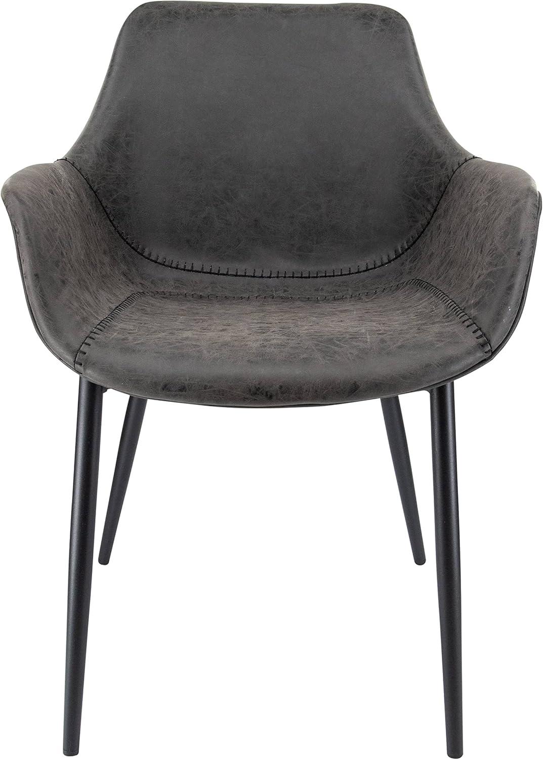 LeisureMod Markley Leather Dining Chair With Metal Legs and Arms