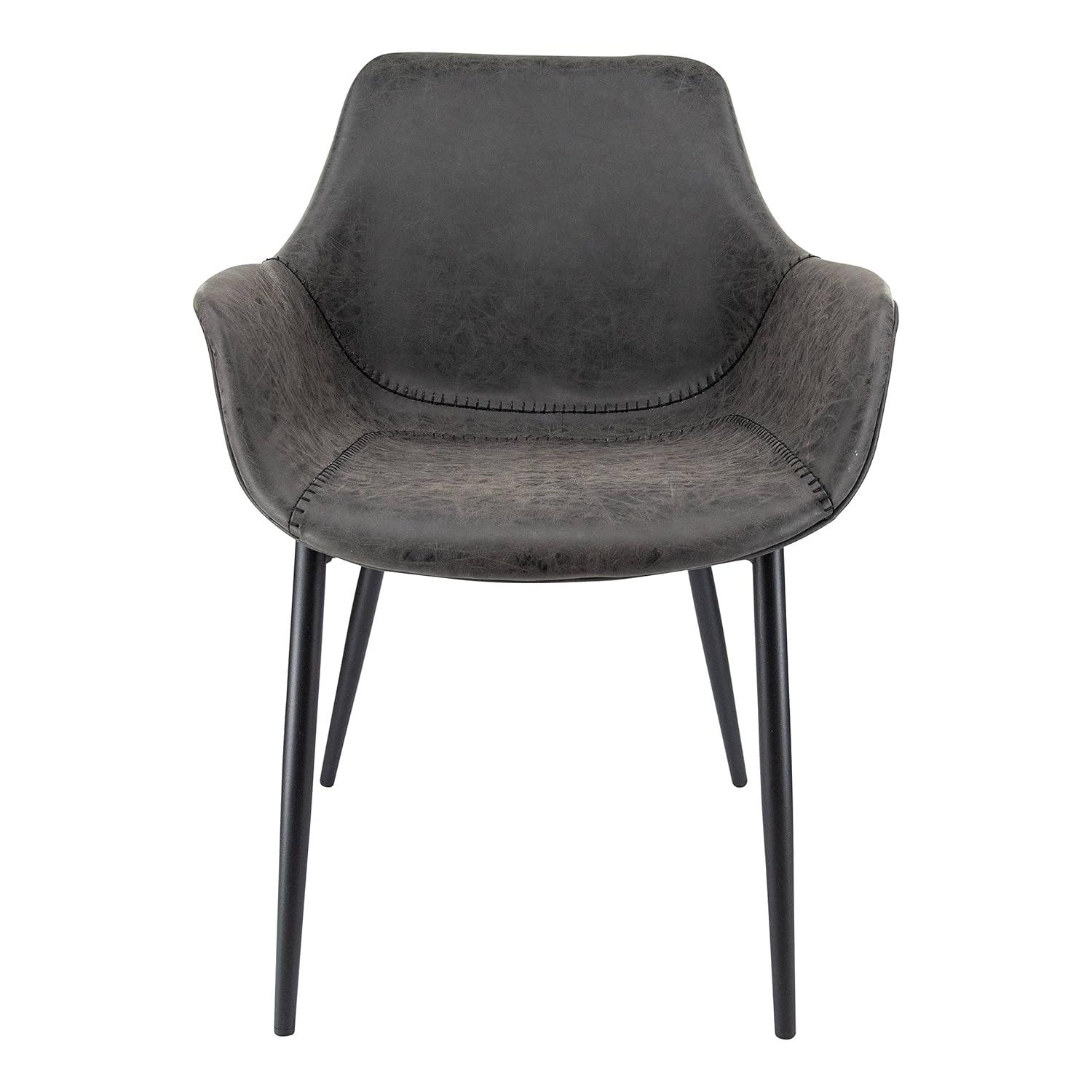 LeisureMod Markley Leather Dining Chair with Black Metal Legs Upholstered Seat Modern Design Perfect for Kitchen Dining Room Office or Lounge Seating