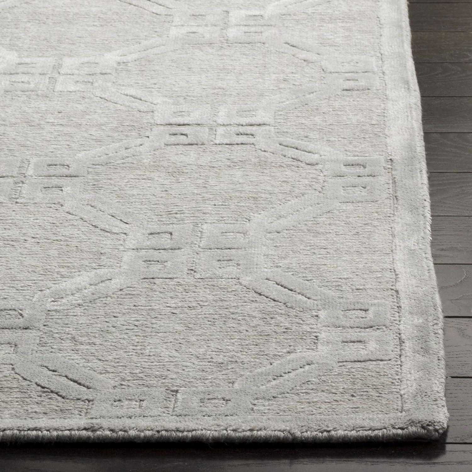 Silver Geometric Hand-Knotted Wool 6' x 9' Area Rug