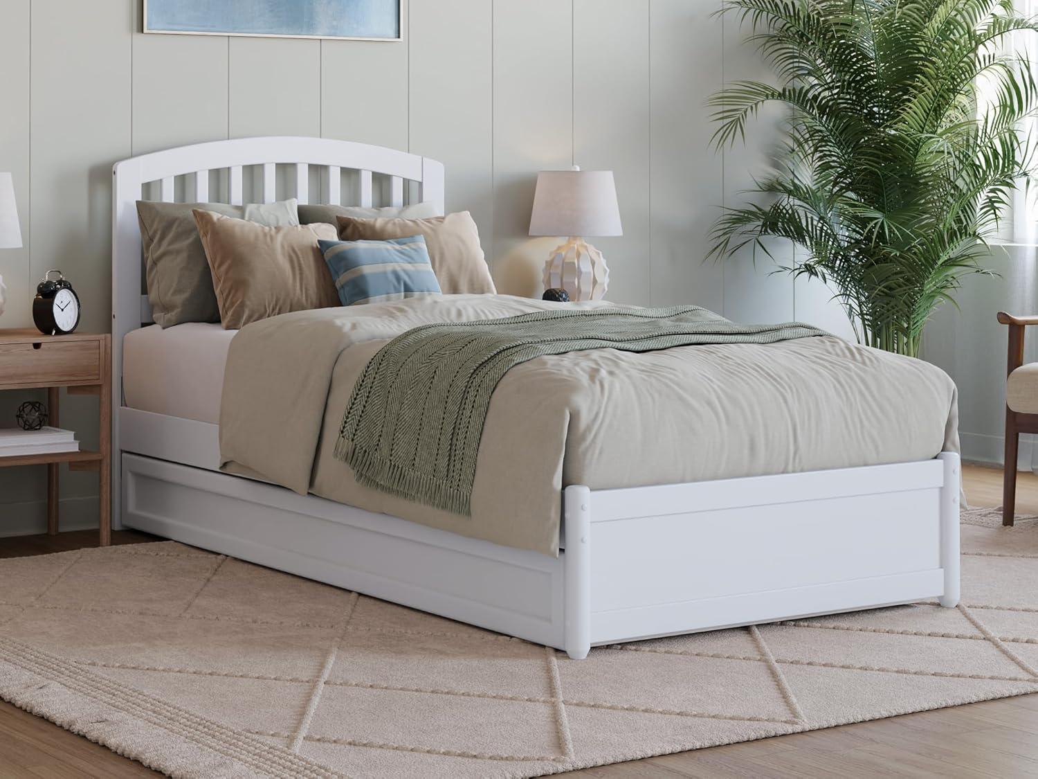 Lucia Twin XL Wood Platform Bed with Panel Footboard & Twin XL Trundle in White