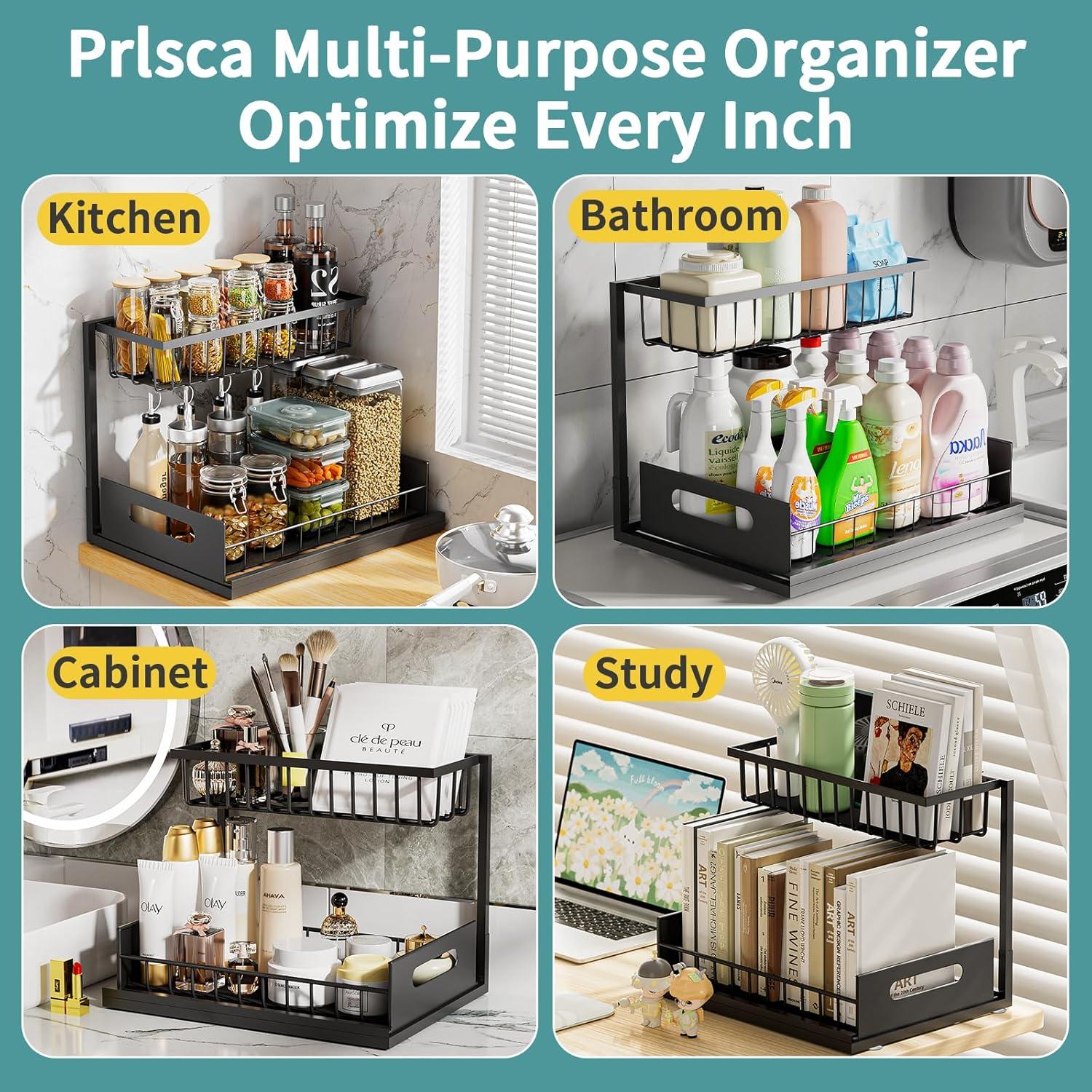 Rebrilliant Under Sink Organizer, 2 Tier Under Sink Organizers And Storage, Metal Slide Out Pull Out Cabinet Organizer ,2 Pack Sliding Drawer Organizer For Kitchen Bathroom Pantry