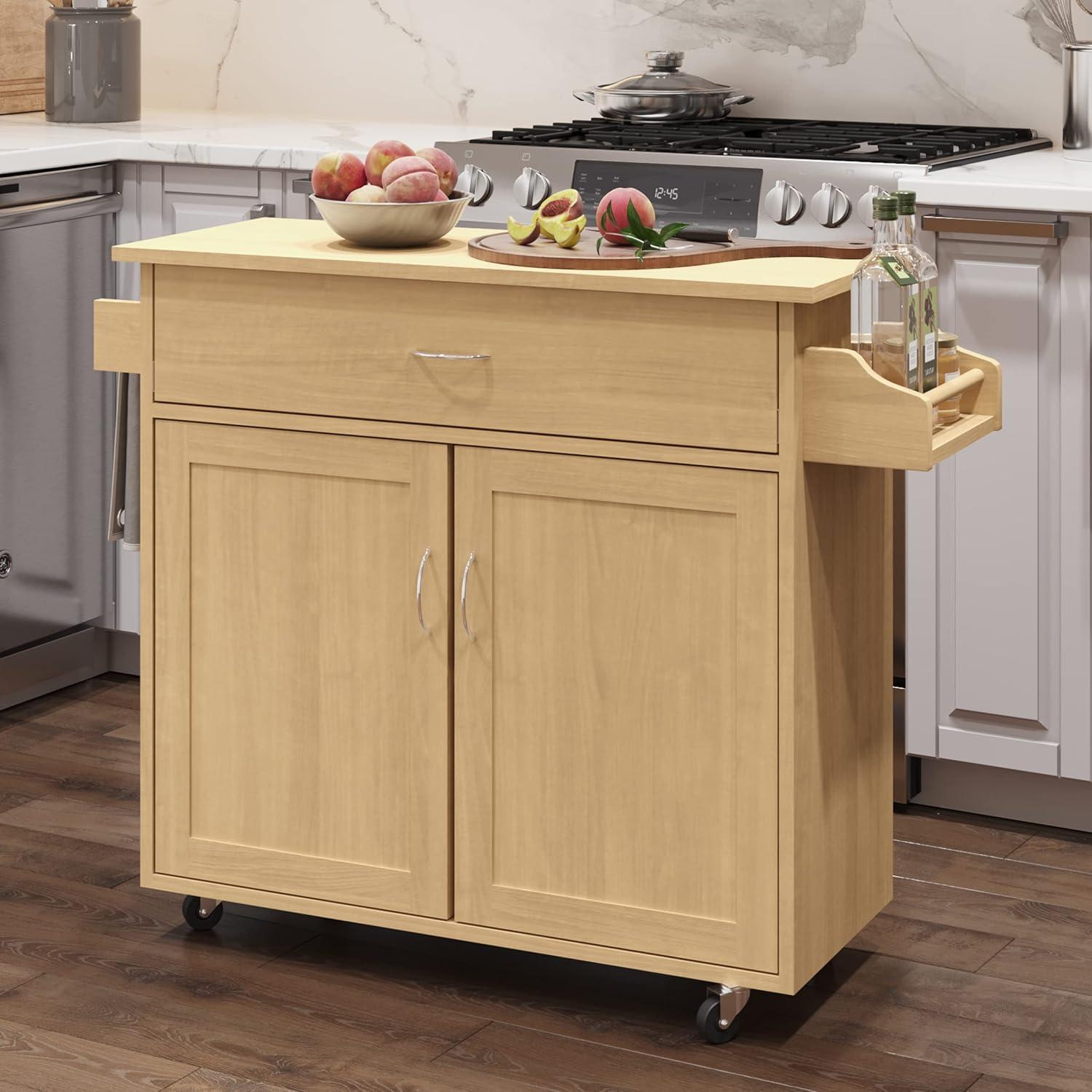 Lavish Home Rolling Kitchen Island with Spice Rack and Storage Cabinet