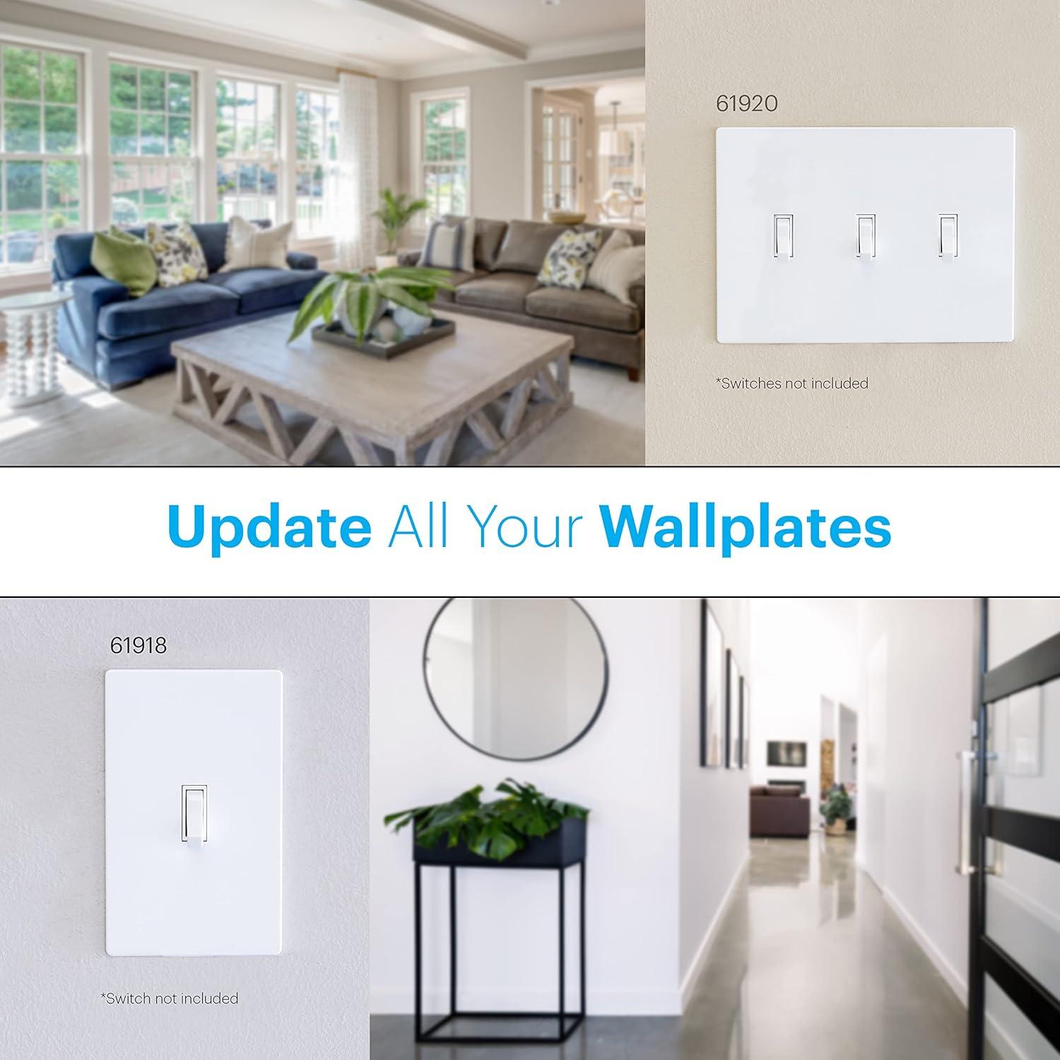 Power Gear Double Toggle Screwless Wall Plate Cover, 4.75” H x 4.75” L, Outlet Covers Wall Plate, Light Switch Cover Plate, Switch Plates and Outlet Covers, Outlet Cover Plate, UL Listed, 10 PK, 70655