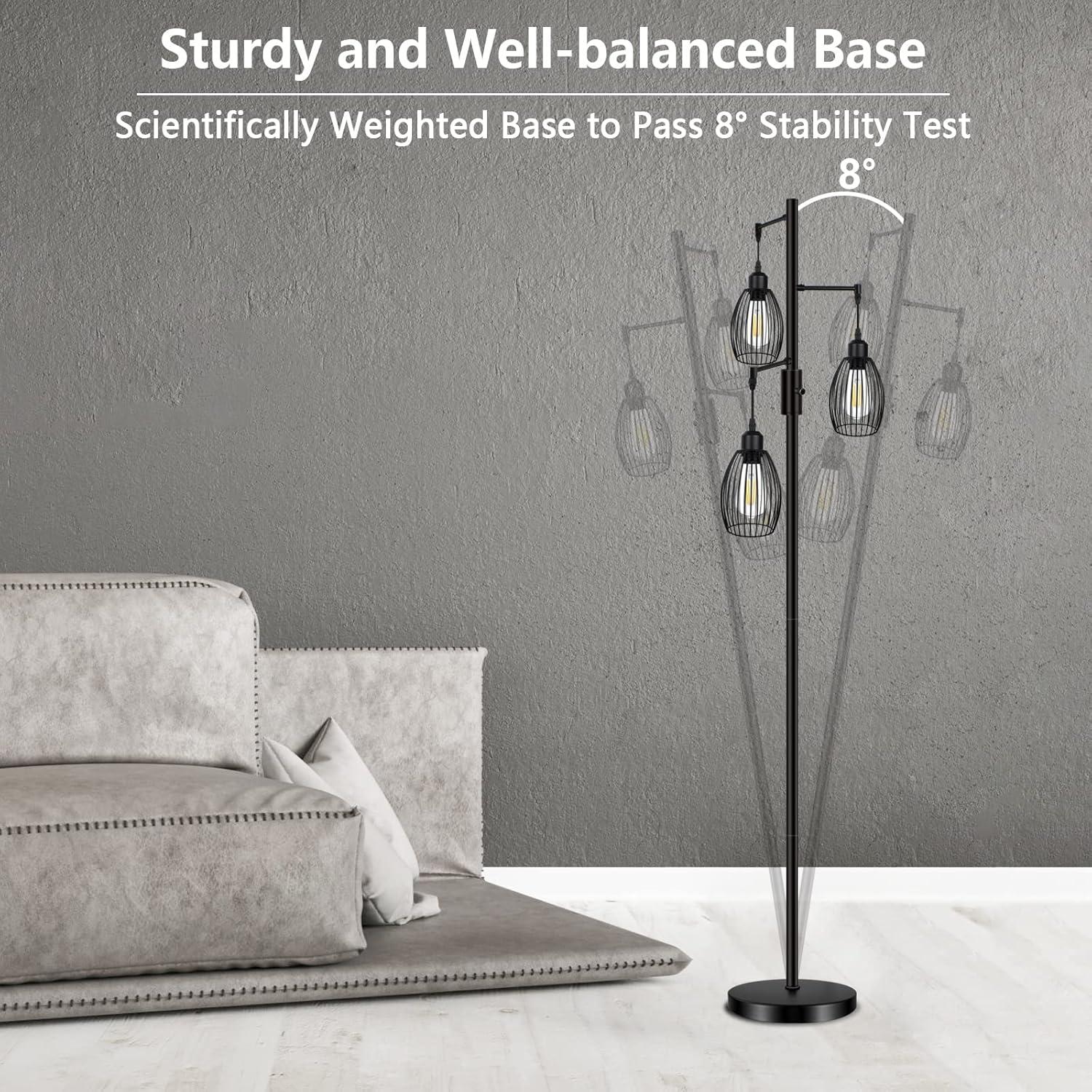 Black Industrial 65'' Steel Floor Lamp with Edison Bulbs