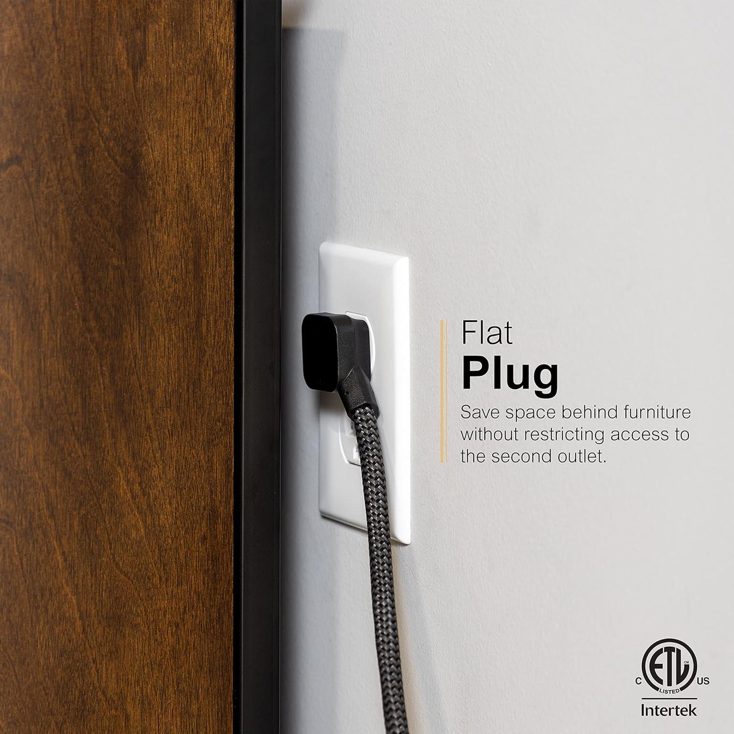 GE Adapt 5-Outlet Surge Protector Power Strip, USB Hub, 3ft Braided Cord, Black