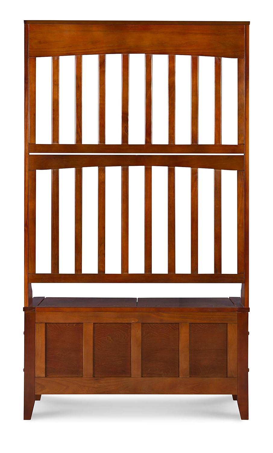 Misson Traditional 4 Double Hooks Storage Bench Top Shelf Hall Tree Walnut Finish - Linon: Entryway Organizer, Flip-up Seat