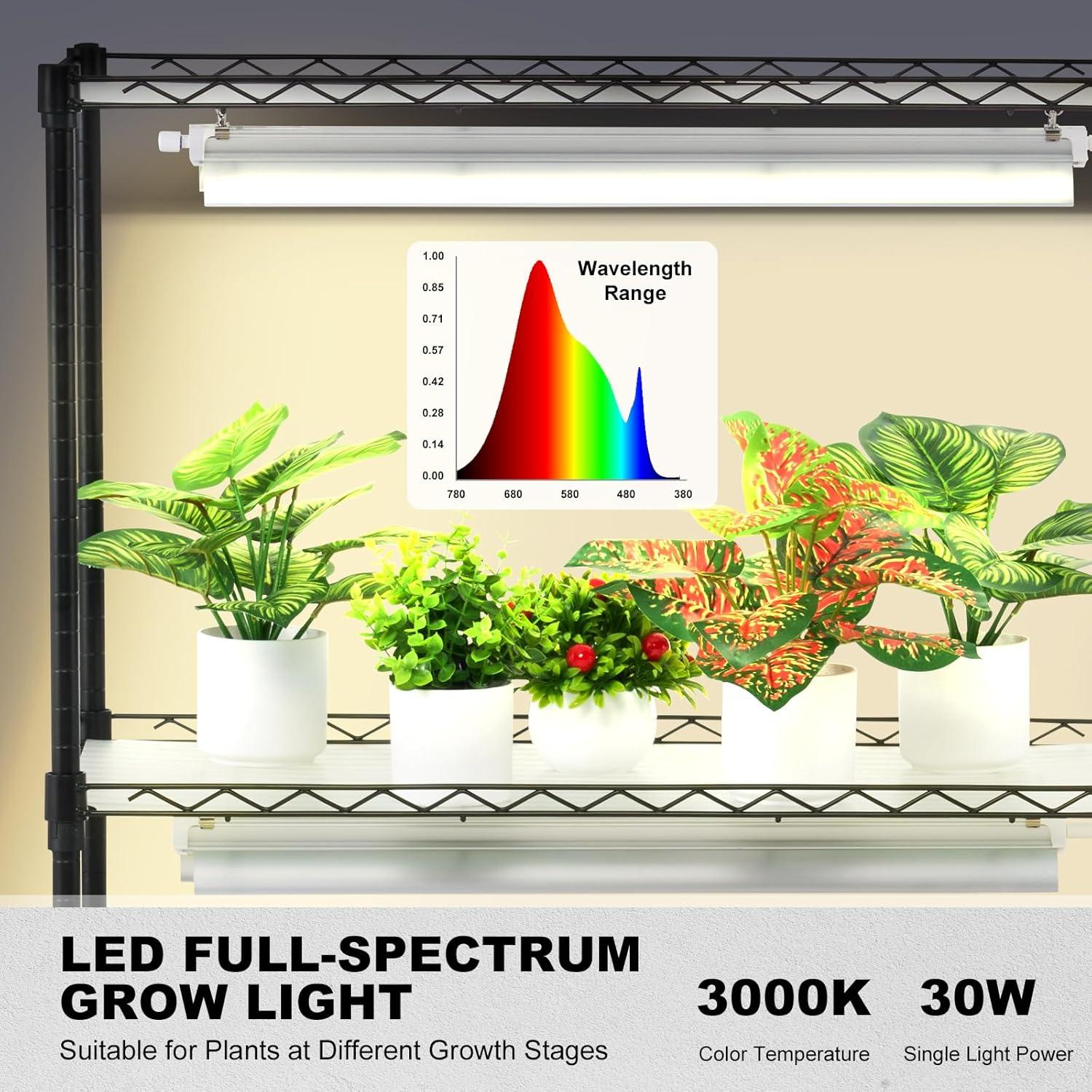 Black Metal 4-Tier Plant Stand with Adjustable Grow Lights