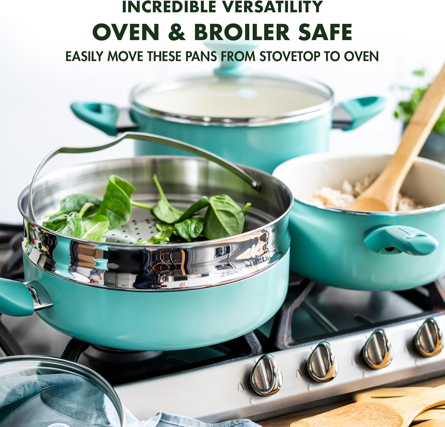 GreenPan GreenPan Rio Healthy Ceramic Nonstick 16 Piece Cookware Pots and Pans Set, PFAS-Free, Dishwasher Safe