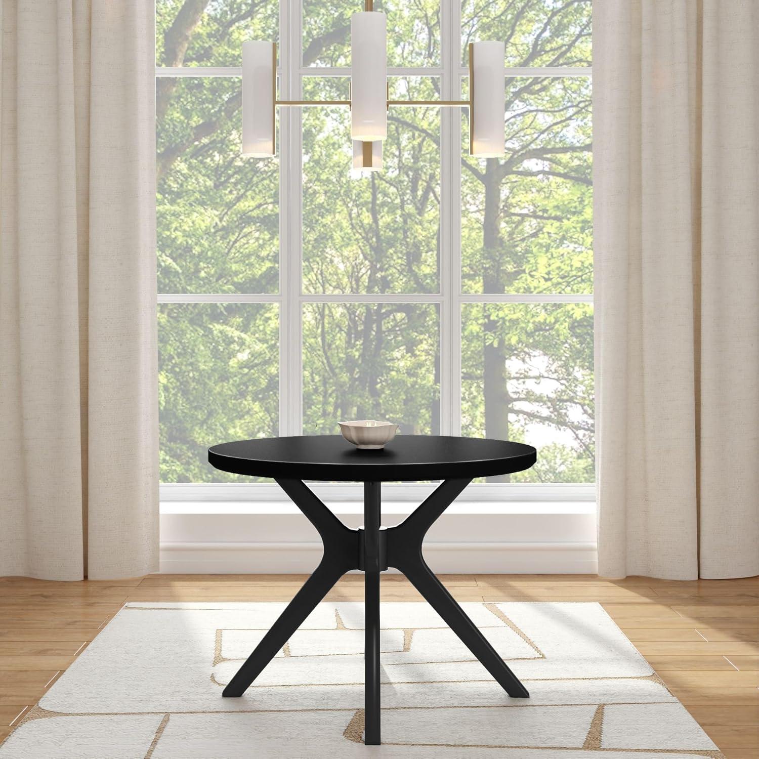 Plank+Beam Verso Round Dining Table, 47" Solid Wood Kitchen & Dining Room Table, Black