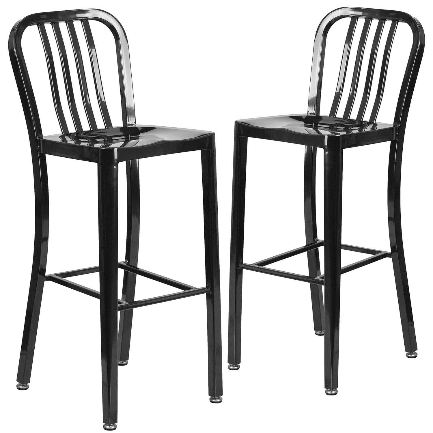 Flash Furniture Commercial Grade 30" High Black Metal Indoor-Outdoor Barstool with Vertical Slat Back