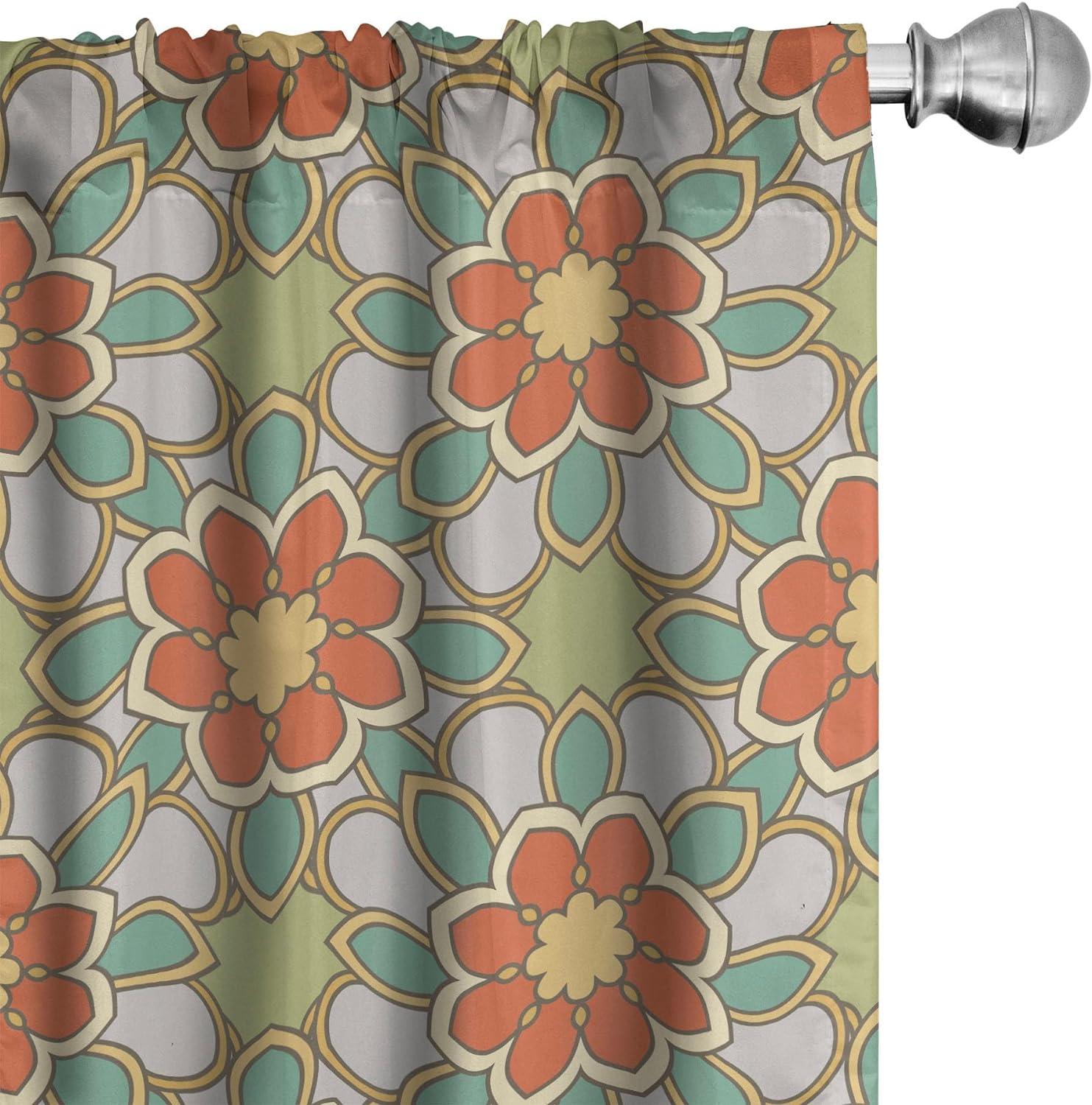 Retro Floral Multicolor Microfiber Room-Darkening Curtain Set