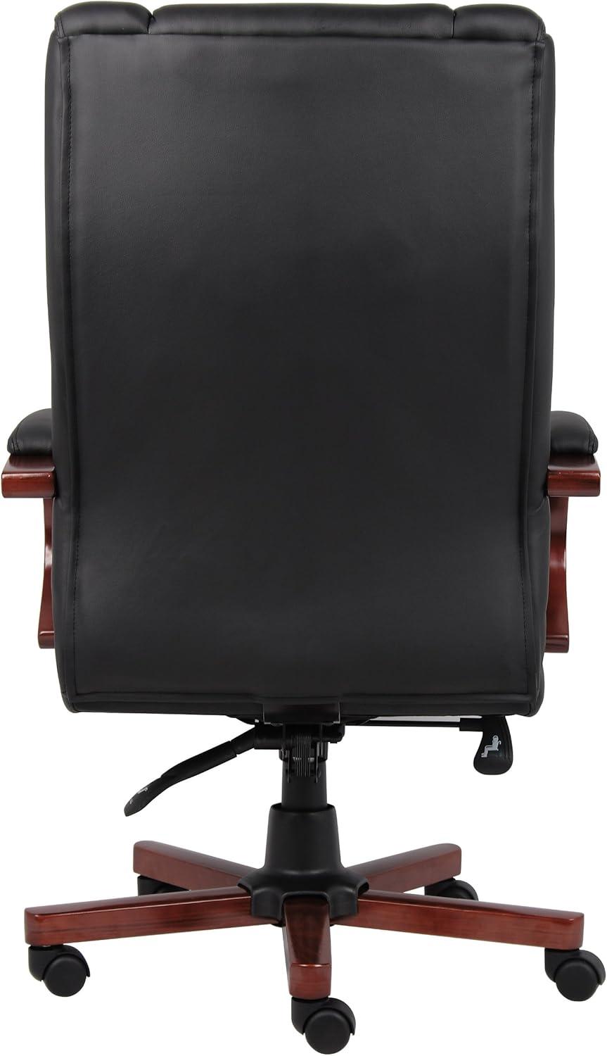 High Back Executive Wood Finished Chairs Black/Brown - Boss Office Products: Caressoft, Pneumatic Lift, Swivel