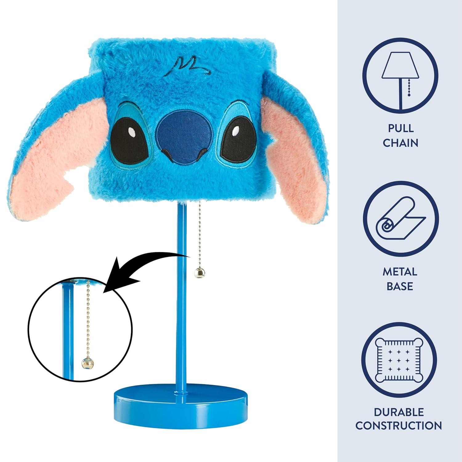 Idea Nuova Disney Stitch Plush Table Lamp,15.5" Figural Lamp with Soft Shade & Pull Chain,Kids Bedroom or Nursery Nightstand Light,Blue
