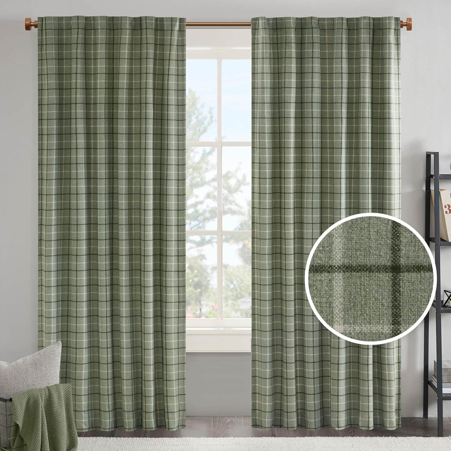 Anaheim Woven Plaid Room Darkening Thermal Fleece Lined Single Curtain Panel