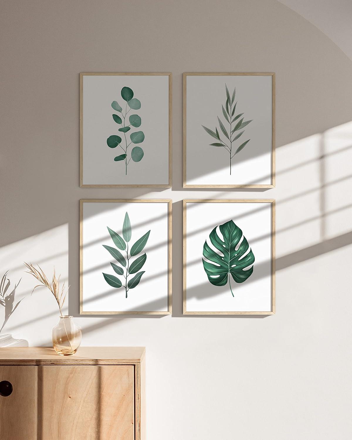 HAUS AND HUES Framed Botanical Wall Art – Plant Wall Decor, Tropical Wall Art, Leaf Wall Art, Green Leaves Pictures, Plant Pictures Wall Art, Leaves Print, Sage Green Wall Art, (8x10, BEIGE FRAMED)