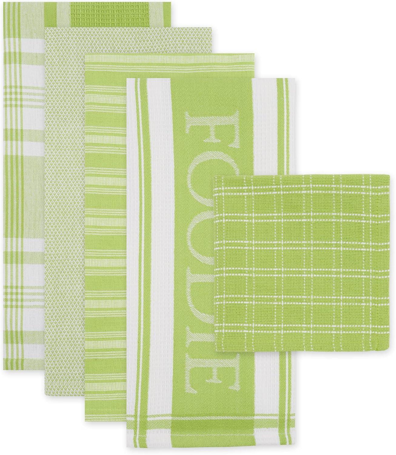 DII Cotton Assorted Foodie Dishtowel and Dishcloth in Lime Green (Set of 5)