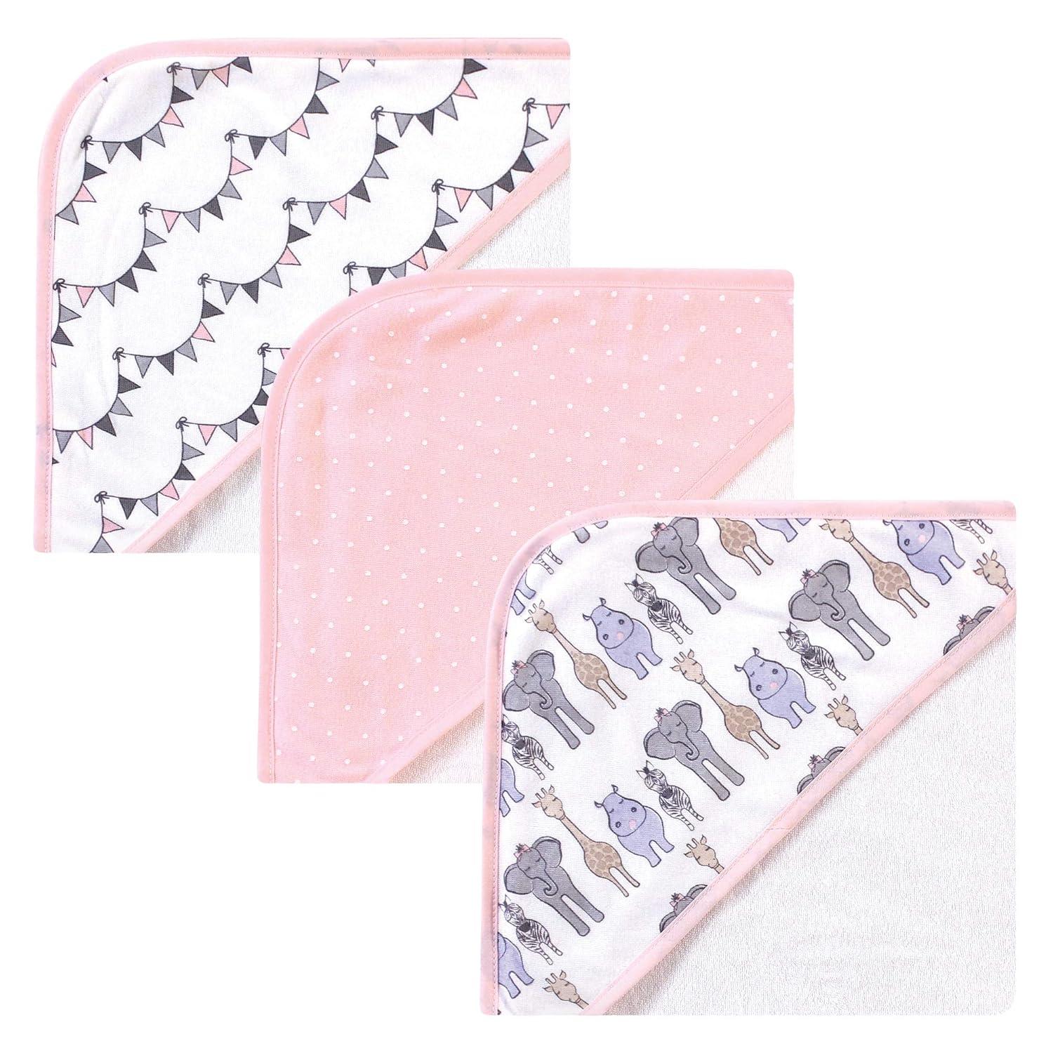 Hudson Baby Infant Girl 6Pc Cotton Rich Hooded Towels Bundle Set, Fox Pink Safari, One Size