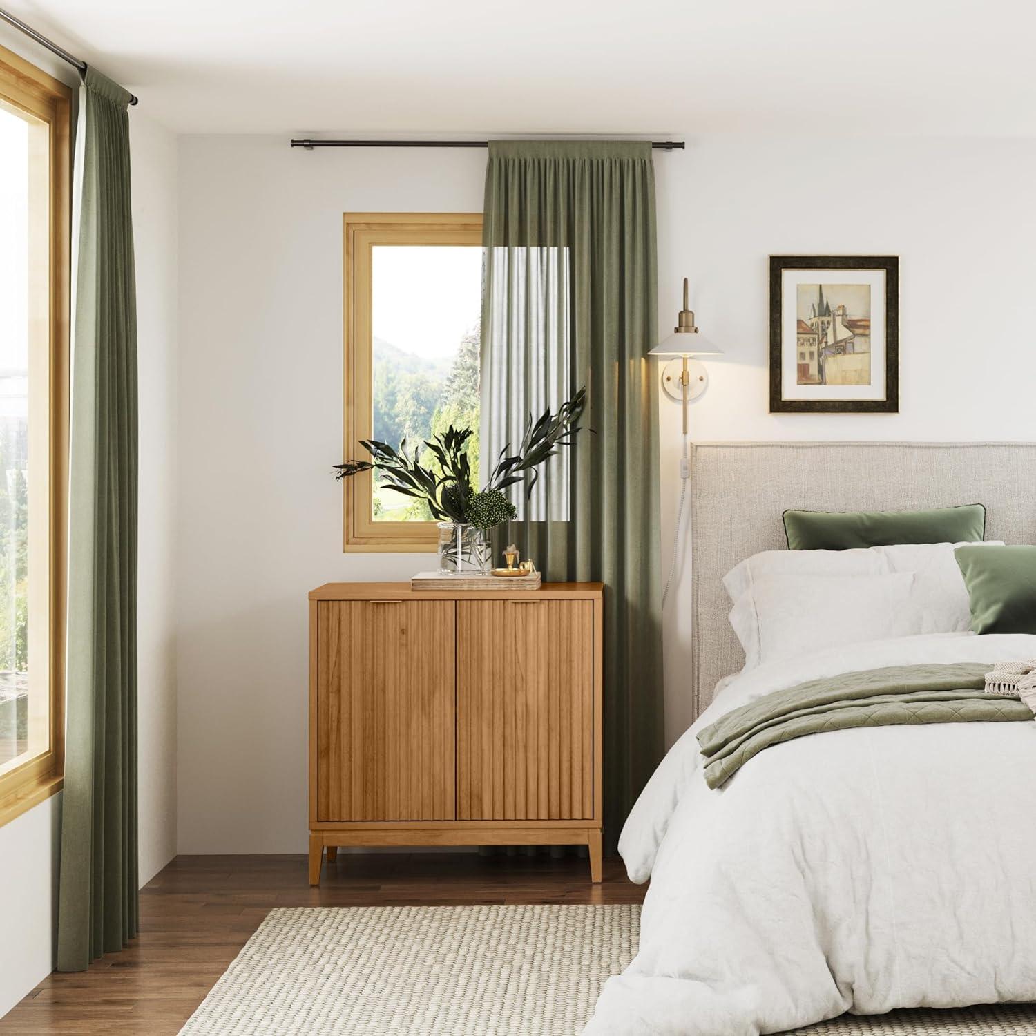 Black Oak-Gold Fluted Wood Sideboard with Storage