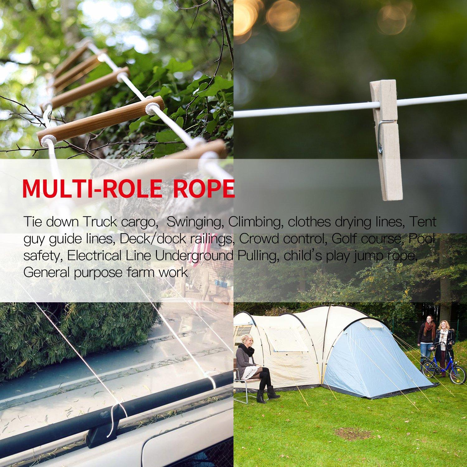 Anley 50 Ft Flag Halyard Rope (1/4 In), Suitable for Climbing, Swing, Camping Tent, Clothesline and Boats - Double Braided, Compatible with Flagpoles Up To 25 Feet (White)