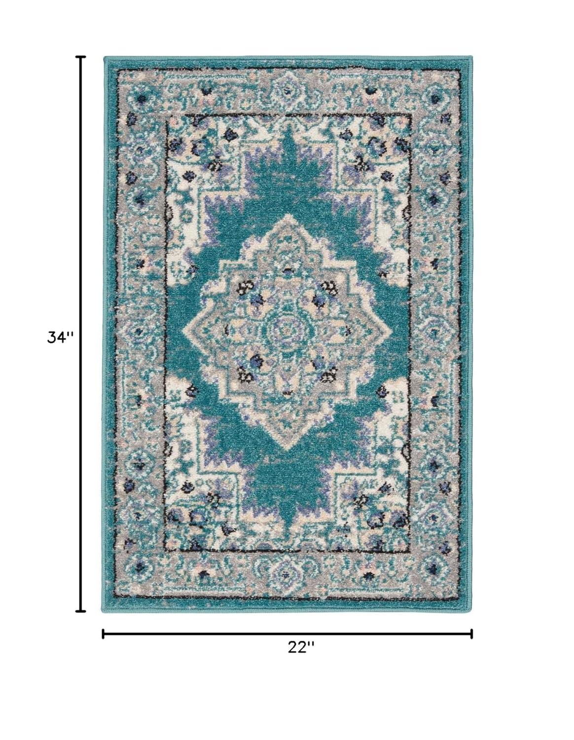 Nourison Passion Medallion Bohemian Indoor Rug Turquoise Grey 1'10" x 2'10"