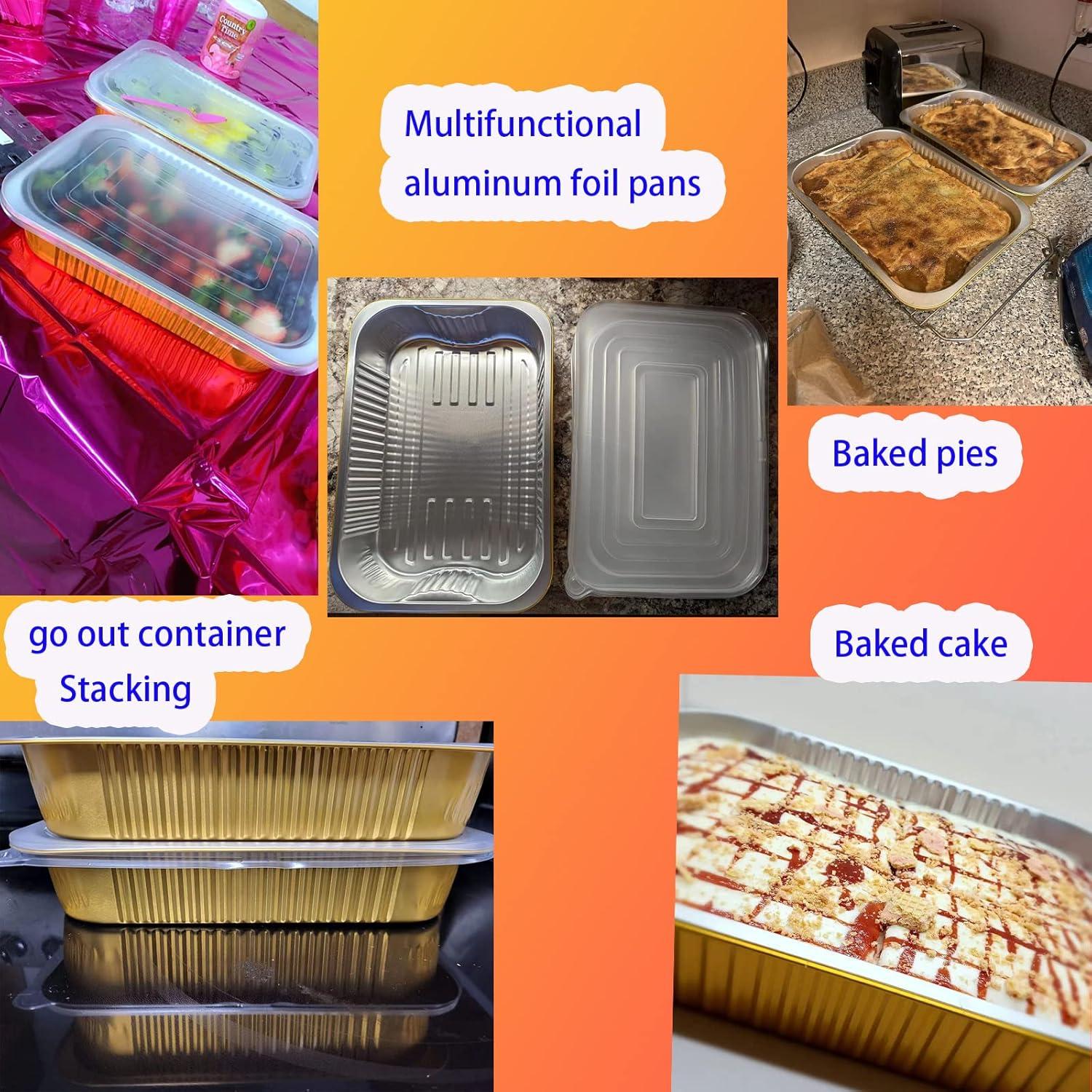 13 "x9" Aluminum foil Lasagna Pans, grill tray, sturdy disposable aluminum pan, 10 sets- for cooking，baking and heating, food storage, distribution, barbecue,Gold