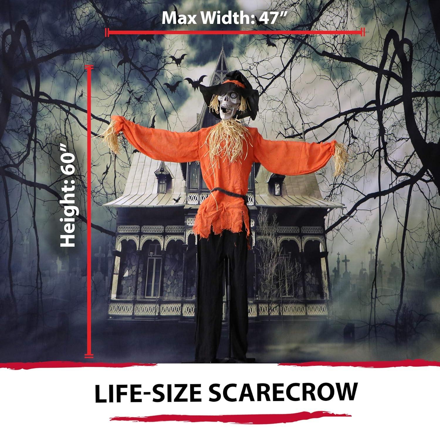 Haunted Hill Farm Haunted Hill Farm 15-ft. Animatronic Scarecrow for covered outdoor Halloween decoration