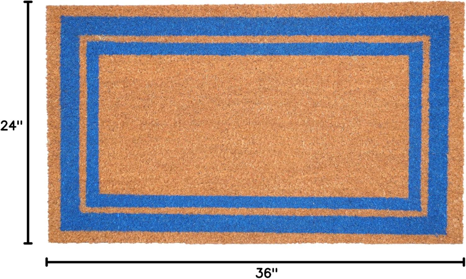 Natural Coir 24" x 36" Rectangular Outdoor Doormat with Blue Border