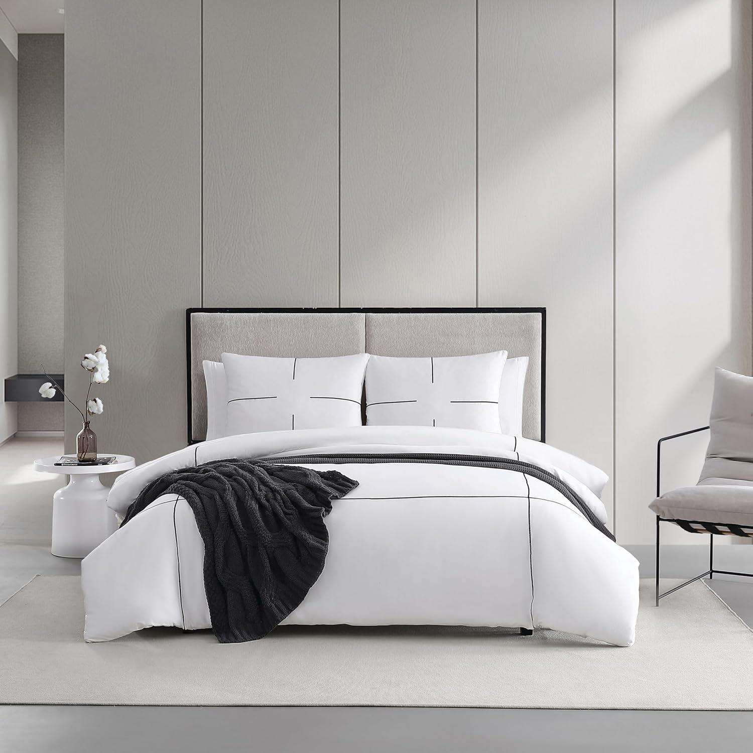 Vera Wang Zig Zag Cotton White Duvet Cover Set