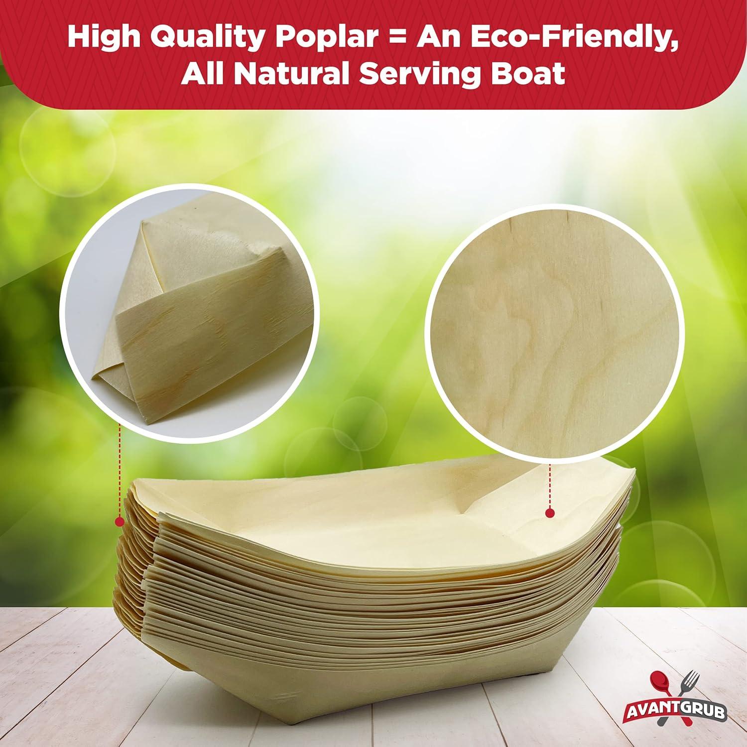 Avant Grub 10" Disposable Serving Tray Wooden Sushi Boat Set - 25 Pk
