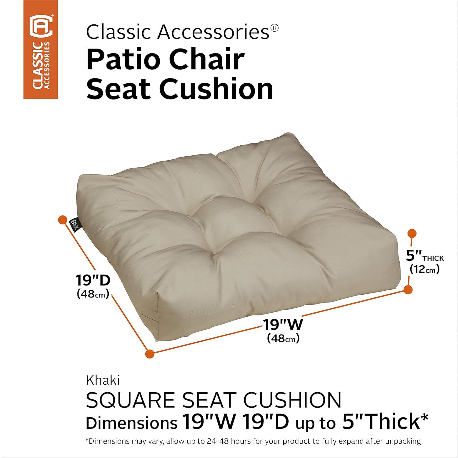 19"x19" 2pc Outdoor Seat Cushion Set Khaki - Classic Accessories: Water-Resistant, Tufted, Hand Washable