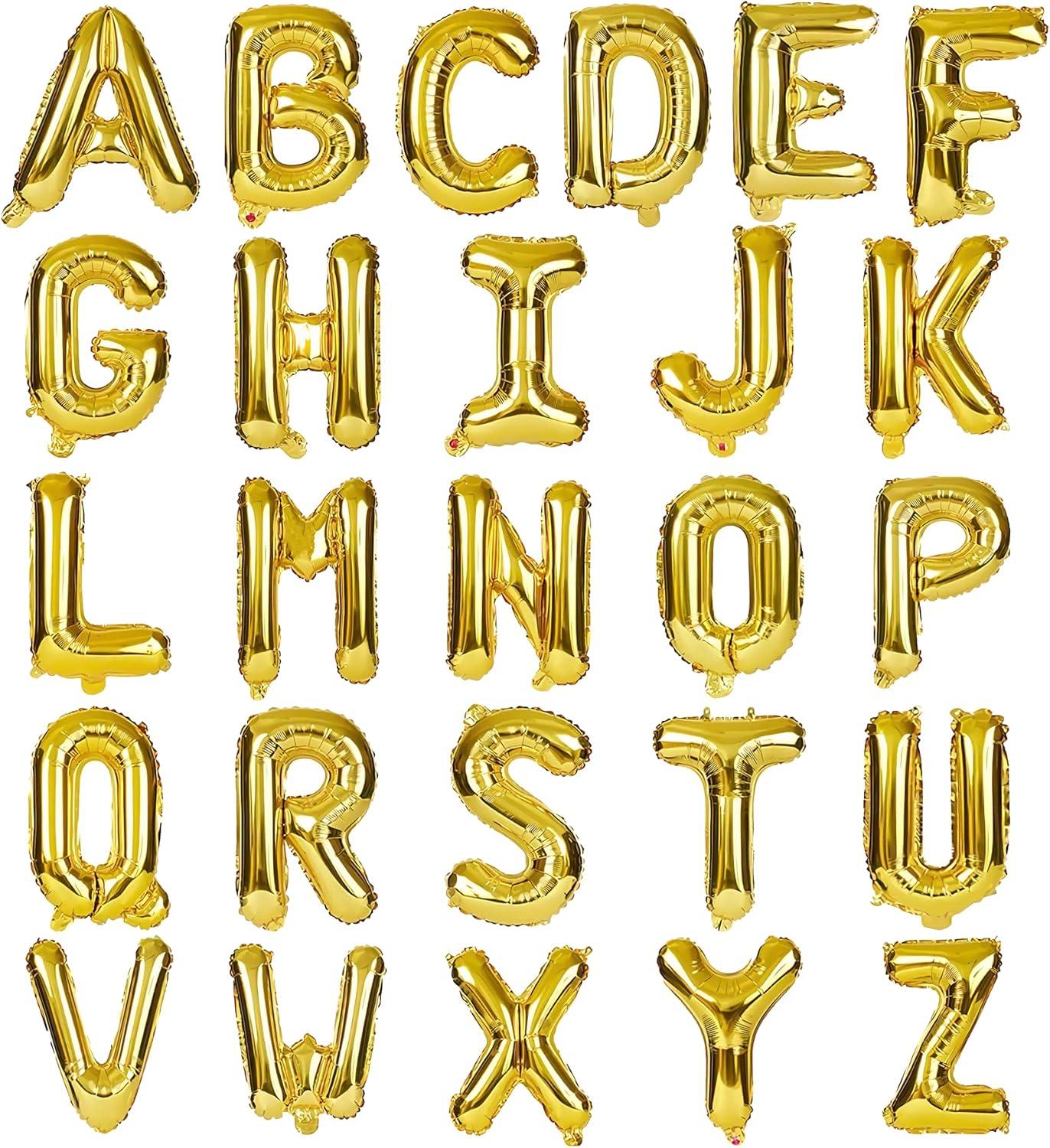 16 Inch Gold Mylar Foil Letter Balloons Set - A-Z Alphabet Balloons for Custom Wedding Décor Reusable - 26 Pcs - Easy Hanging - Self-Sealing Valve - Gold Party Decorations []