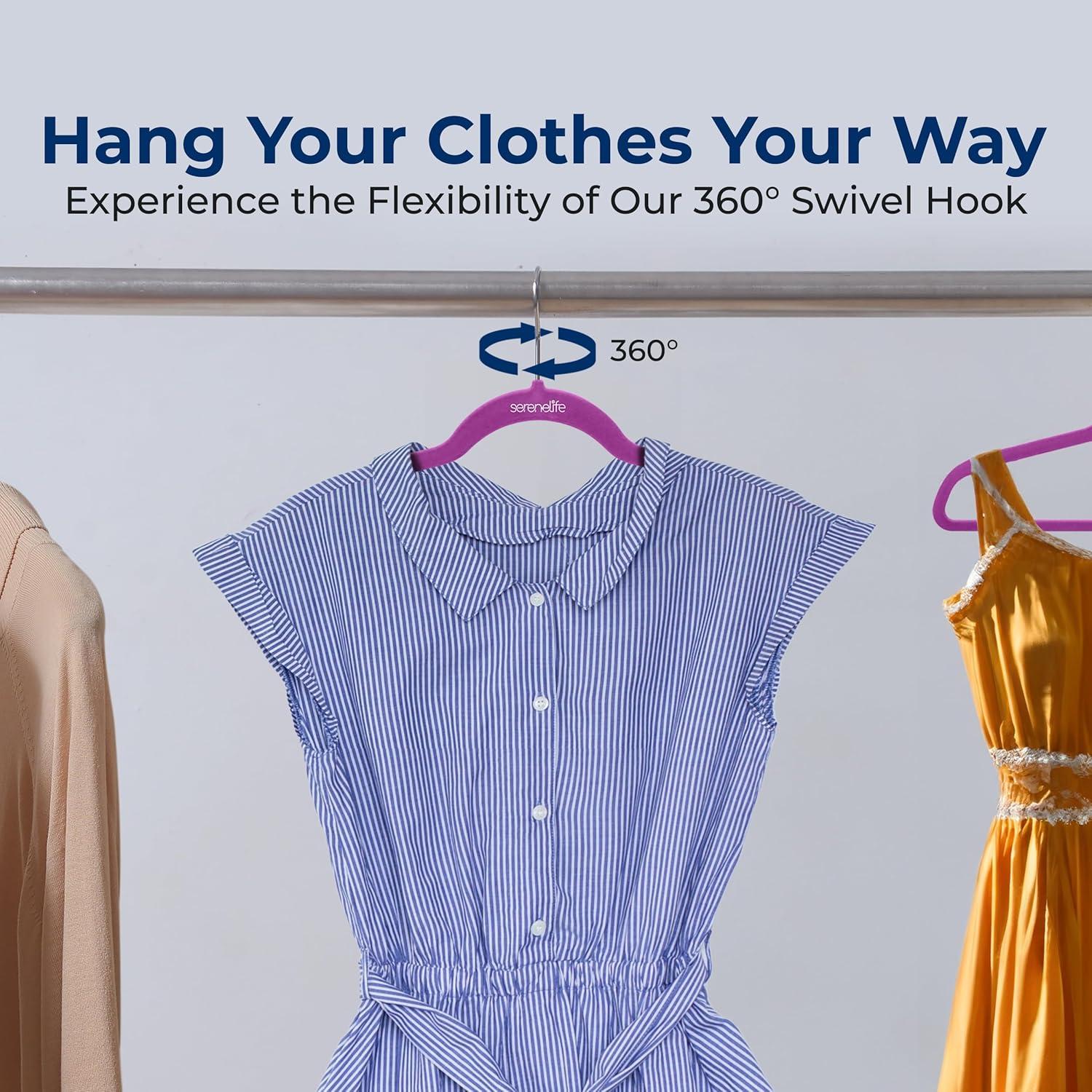 SereneLife 200pk Non-Slip Velvet Clothes Hangers - Purple