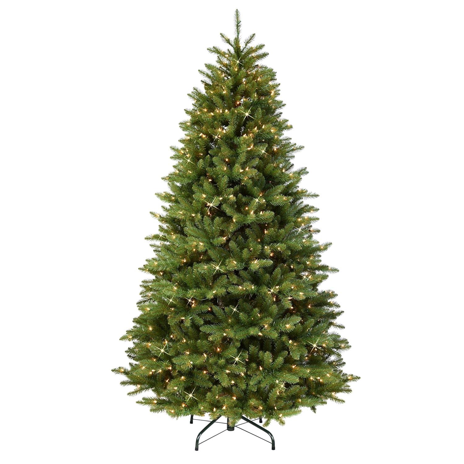 Puleo International 7.5' Pre-lit Fraser Fir Grand Tree w/ bottom row of branches near the floor Artificial Christmas Tree with 750 UL-Listed Clear Lights