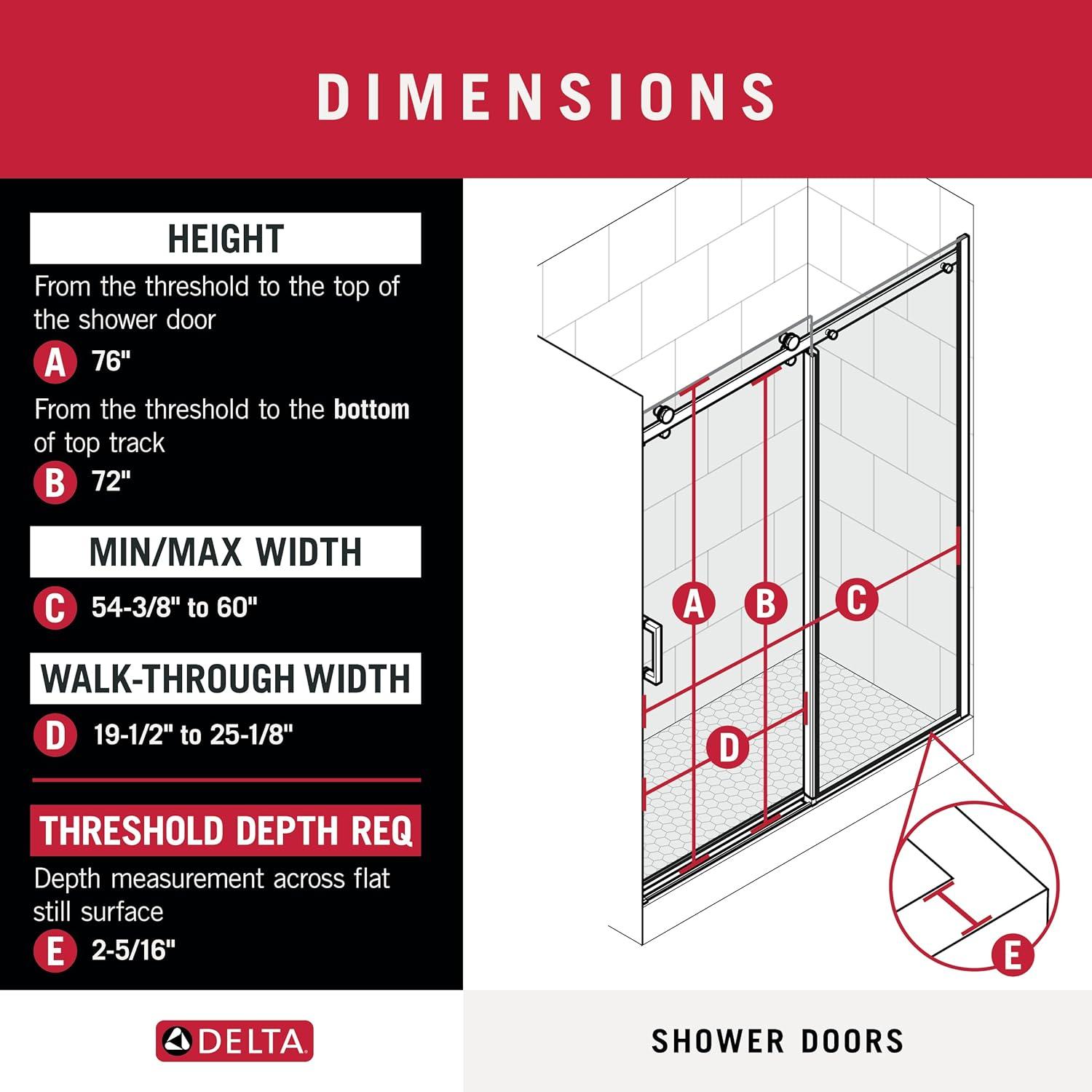 Delta Sdes860-R Commix 76" High X 60" Wide Sliding Frameless Shower Door - Nickel