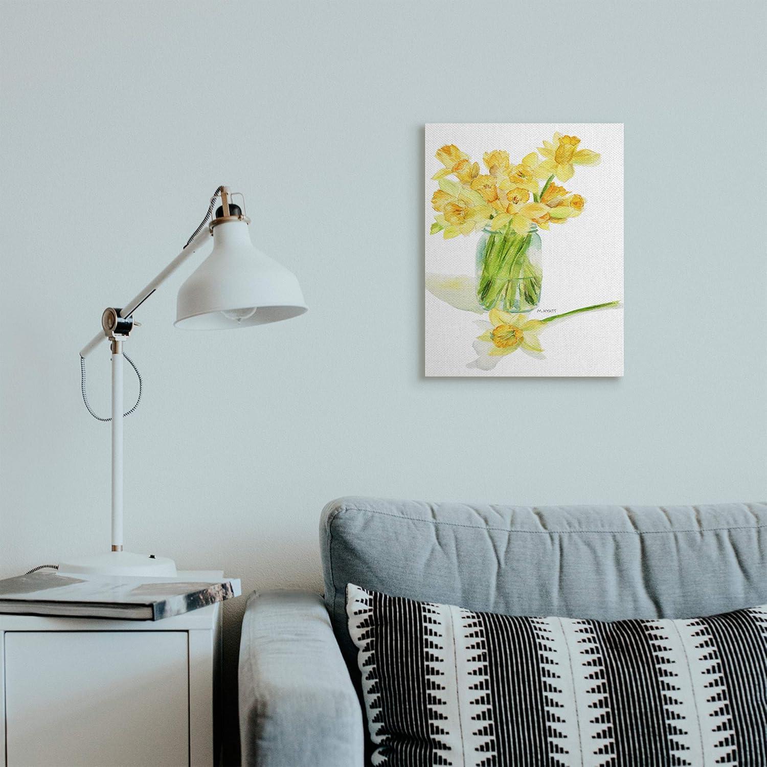 Yellow Daffodil Bouquet in Canning Jar Canvas Wall Art