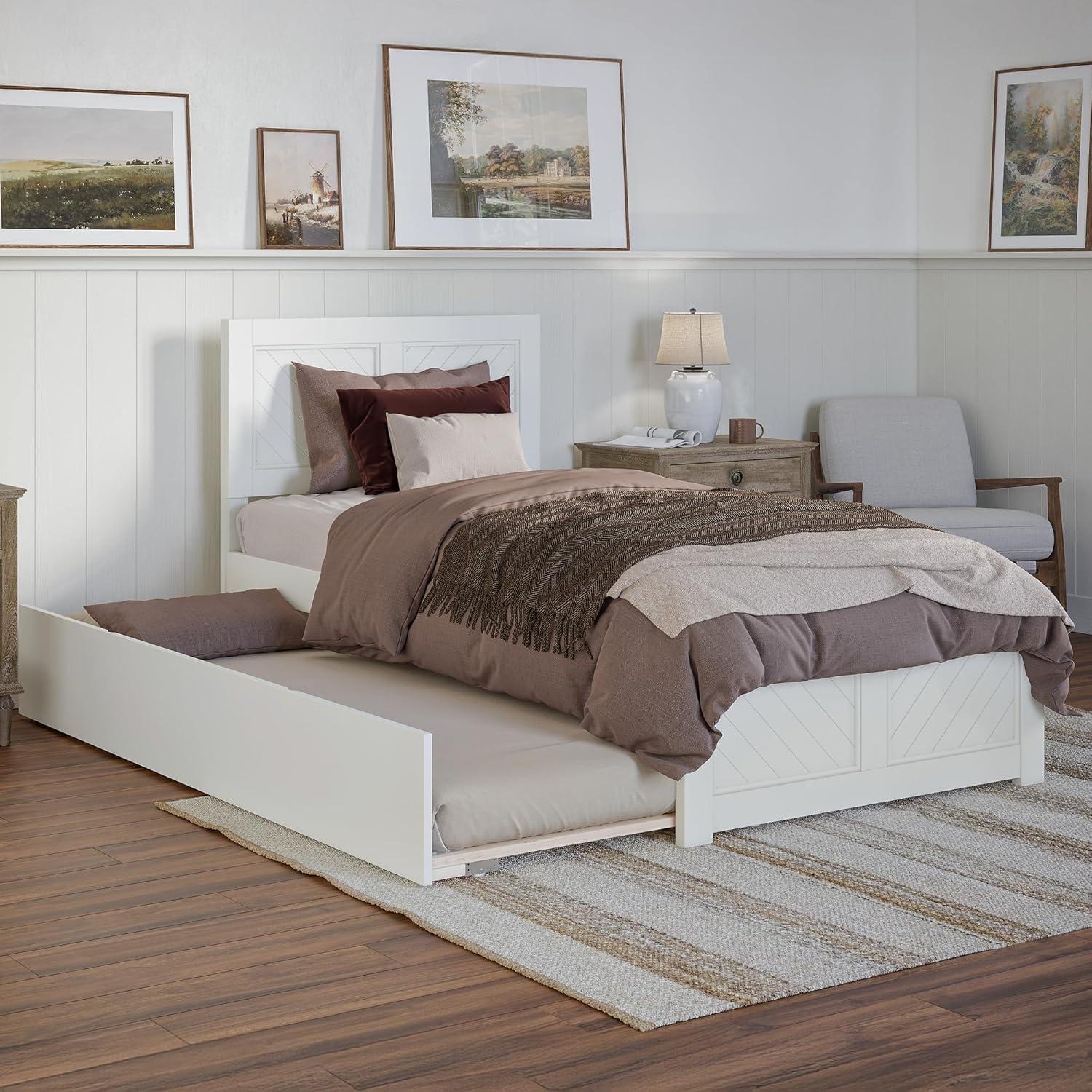 AFI Canyon White Solid Wood Platform Bed with Matching Footboard & Twin XL Trundle, Twin XL